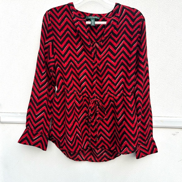 Lauren Ralph Lauren WOMENS Blouse M Chevron Red/black Dressy Going Out Top - Picture 10 of 14